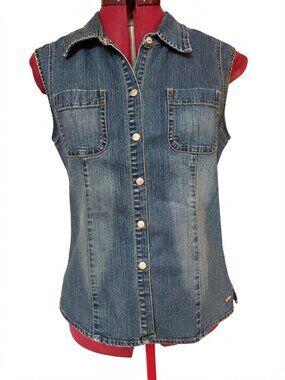 POINT ZERO - Sleeveless Button-Front Denim Shirt vest - Wash Blue – Size 13
